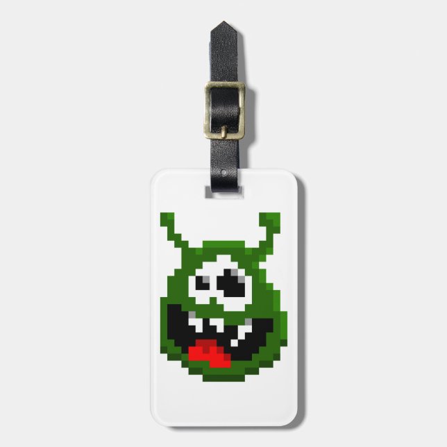 Grönt Monster - Pixel Art Bagagebricka (Vertikal Framsida)