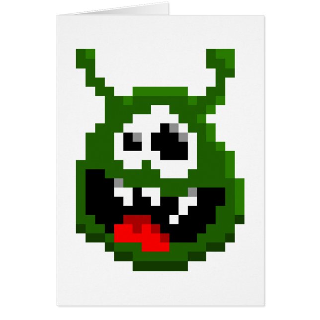 Grönt Monster - Pixel Art Hälsningskort (Framsidan)