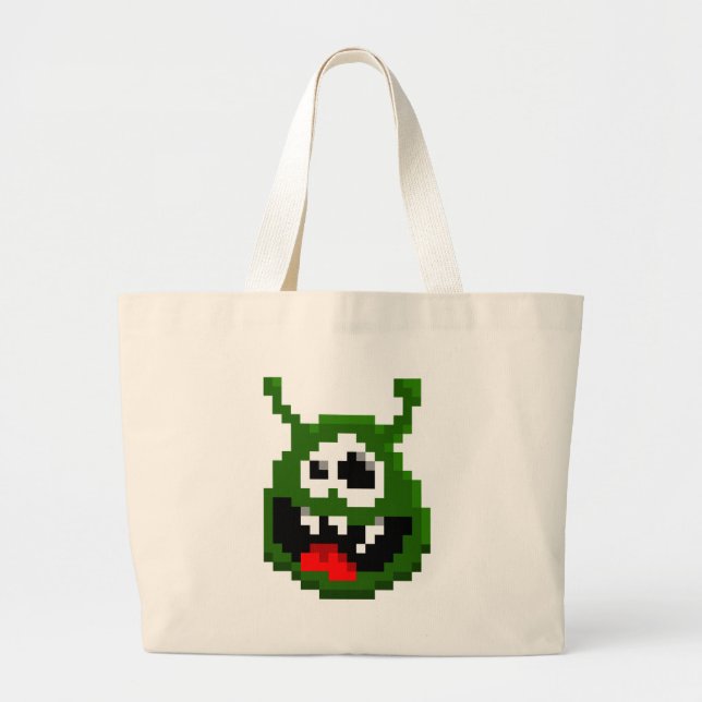 Grönt Monster - Pixel Art Jumbo Tygkasse (Framsidan)