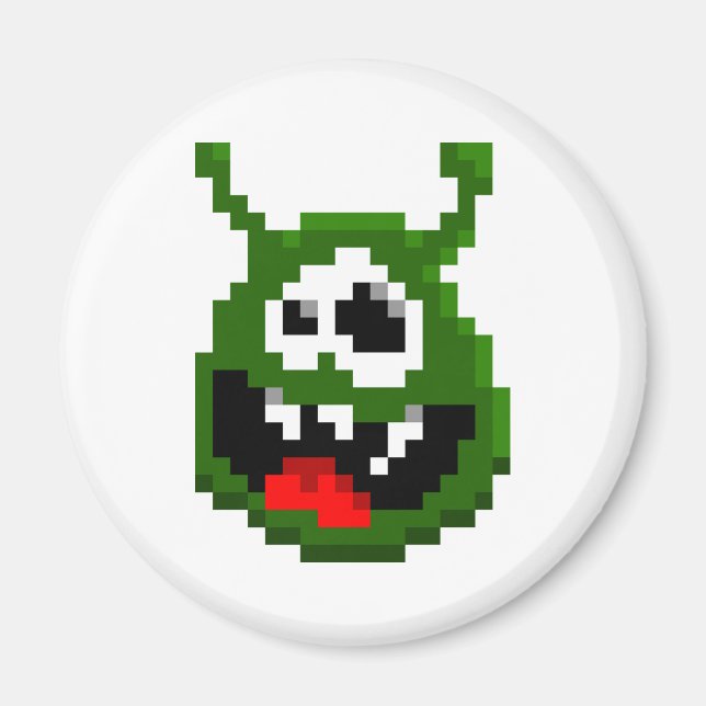 Grönt Monster - Pixel Art Magnet (Framsidan)