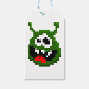Grönt Monster - Pixel Art Presentetikett