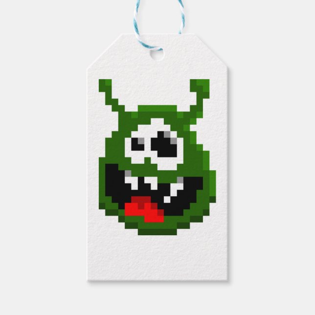 Grönt Monster - Pixel Art Presentetikett (Framsidan)