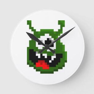 Grönt Monster - Pixel Art Rund Klocka
