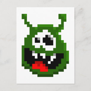 Grönt Monster - Pixel Art Vykort