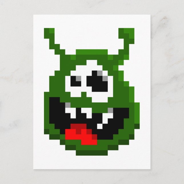 Grönt Monster - Pixel Art Vykort (Framsida)