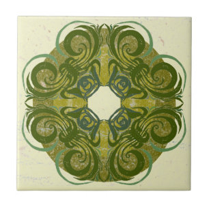 Grönt Mönster Retro Tiles Kakelplatta
