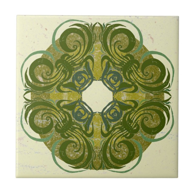 Grönt Mönster Retro Tiles Kakelplatta (Framsidan)