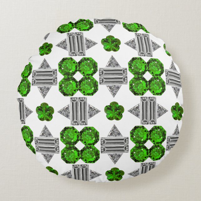 Grönt Mönster Rund Kudde (Framsidan)