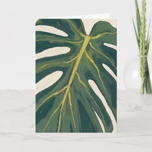 Grönt Monstera-blad Botanisk Växt Akvarell Kort (Framsida)