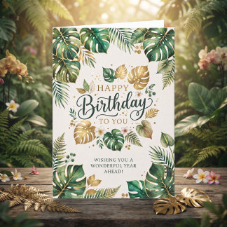 Grönt Monstera Botaniskt Födelsedags Kort