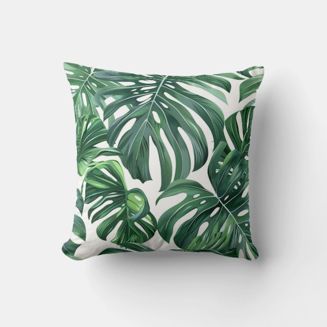 Grönt Monstera lämna mönster exotisk flora Kudde (Framsida)