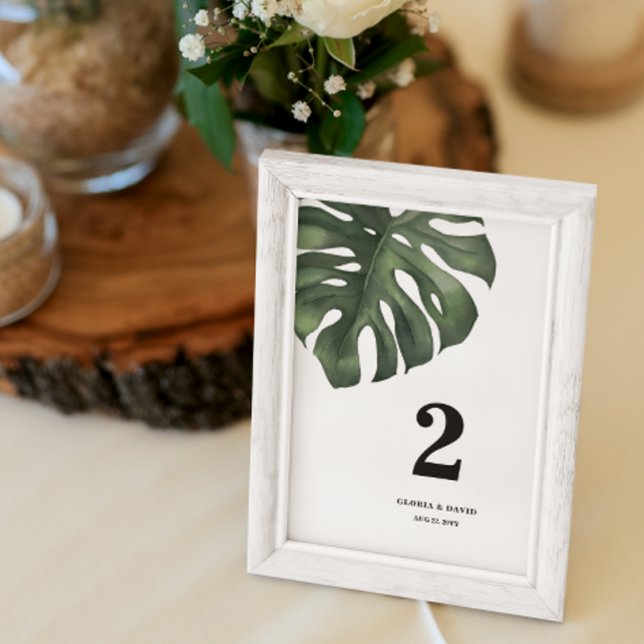 Grönt Monstera Löv Bröllop Bordsnummer (Skapare uppladdad)