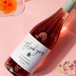 Grönt Monstera Löv Bröllop Sparkling Vin etikett