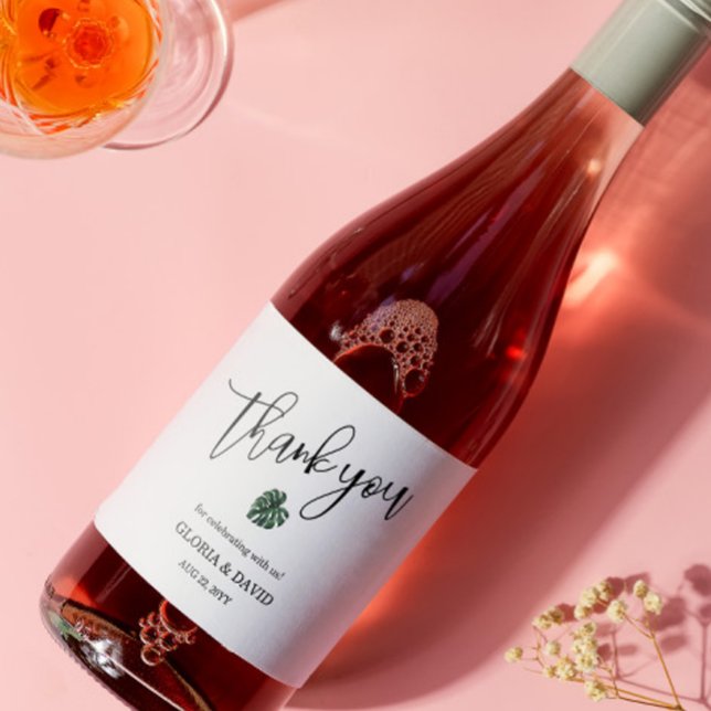 Grönt Monstera Löv Bröllop Sparkling Vin etikett (Skapare uppladdad)