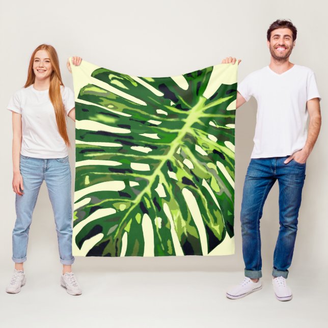 Grönt Monstera Löv Fleece Blanket - Välj Färg (På plats)