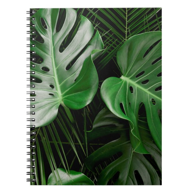 Grönt Monstera löv och handflatan löv Anteckningsbok (Framsidan)