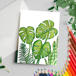 Grönt Monstera Löv Teckning Färgpenna Vykort
