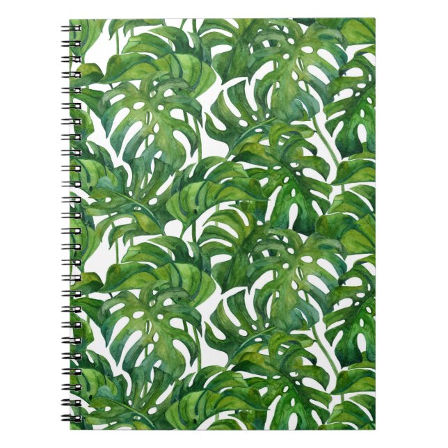 Grönt Monstera Löv Tropical Seamless Anteckningsbok (Framsidan)