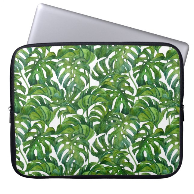 Grönt Monstera Löv Tropical Seamless Laptop Fodral (Framsidan)
