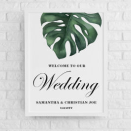 Grönt Monstera Löv Välkommen Bröllop Poster