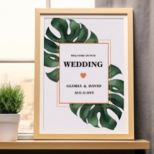 Grönt Monstera Löv Välkommen Bröllop Poster