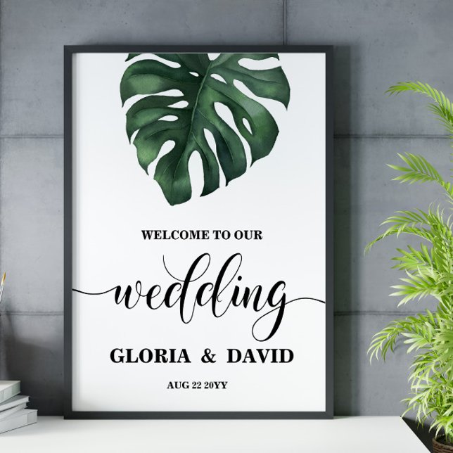 Grönt Monstera Löv Välkommen Bröllop Poster (Skapare uppladdad)