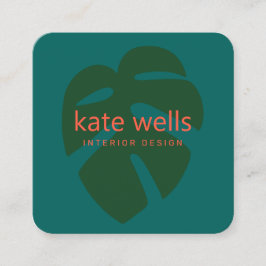 Grönt Monstera Tropical Löv Logotyp Inredingsdesig Fyrkantigt Visitkort