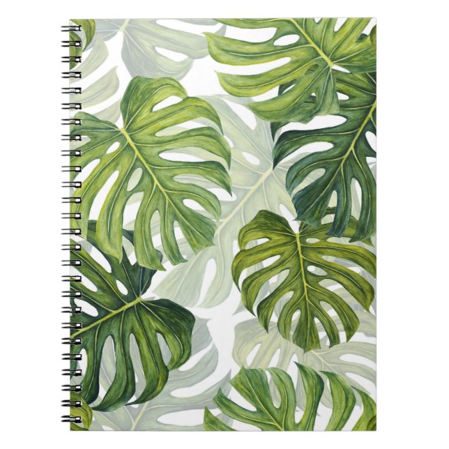 Grönt Monstera Tropical Watercolor Anteckningsbok (Framsidan)