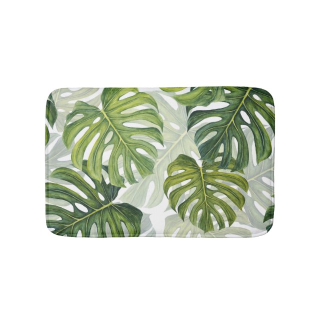 Grönt Monstera Tropical Watercolor Badrumsmatta (Framsidan)
