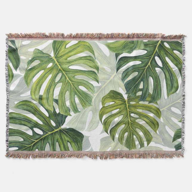 Grönt Monstera Tropical Watercolor Filt (Framsidan)