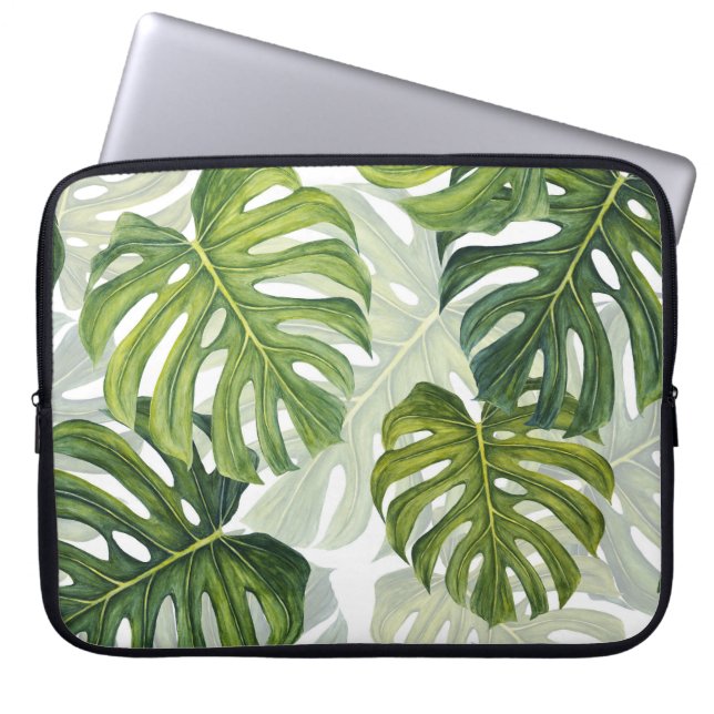 Grönt Monstera Tropical Watercolor Laptop Fodral (Framsidan)