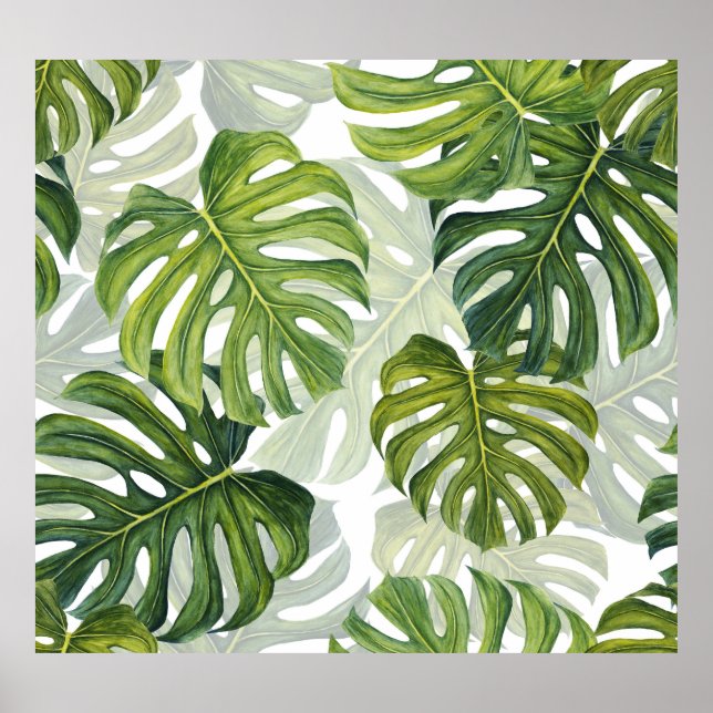 Grönt Monstera Tropical Watercolor Poster (Framsidan)