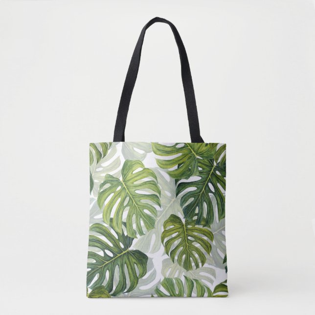 Grönt Monstera Tropical Watercolor Tygkasse (Framsida)