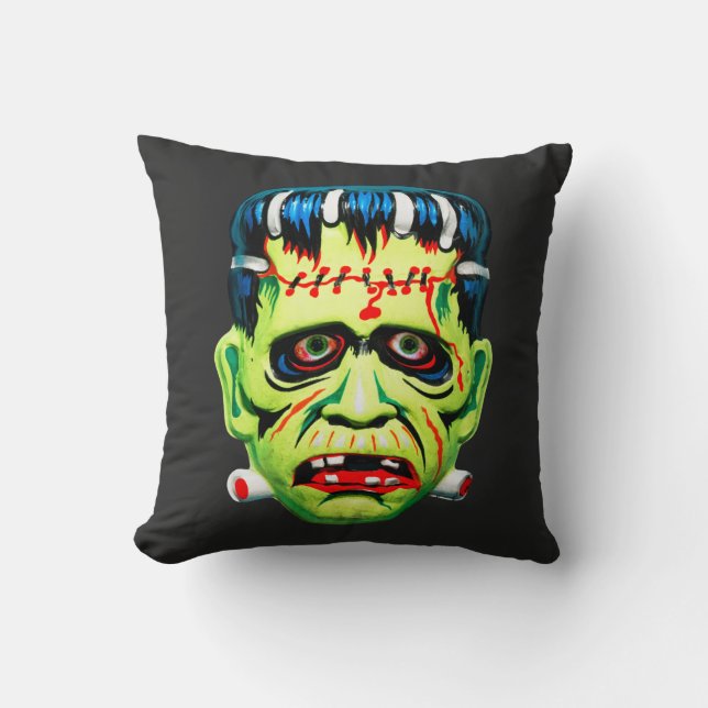 Grönt-monstermask för olämplig  kudde (Framsida)