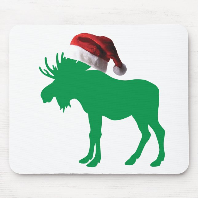 Grönt Moose med Jultomten Hat for Chroistmas Musmatta (Framsidan)