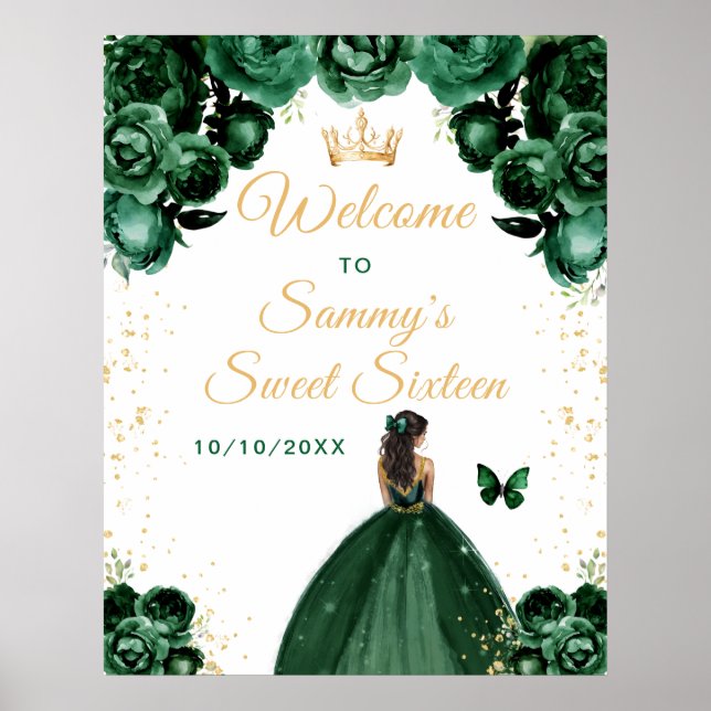 Grönt Mörk Skin Princess Sweet sixteen Welcome Poster (Framsidan)
