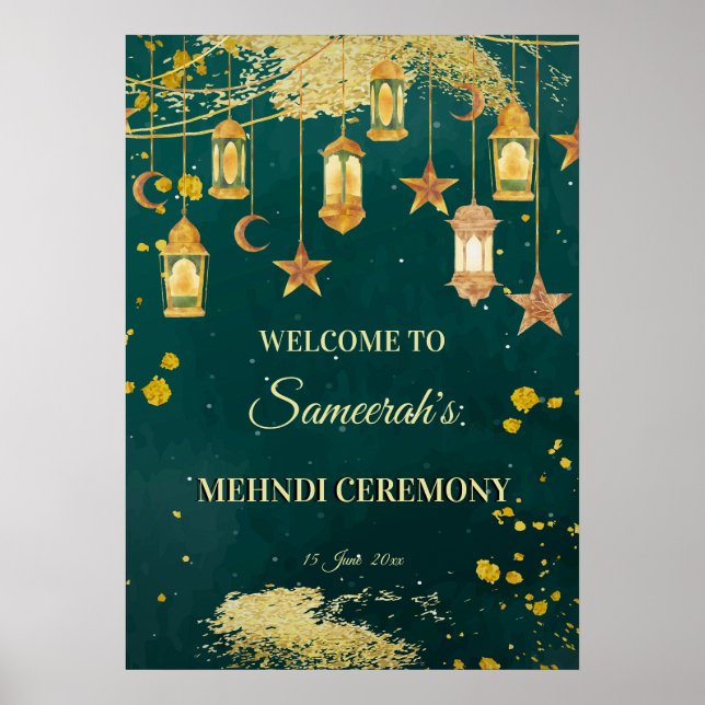 Grönt Moroccan lanterns grönt personlig Mehndi Poster (Framsidan)