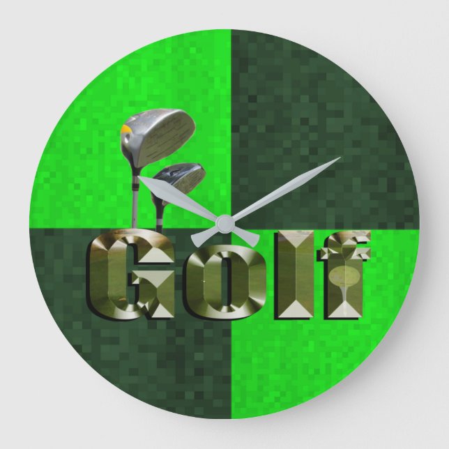 Grönt Mosaic Golf Klubbs, Wall Clock Stor Klocka (Framsida)