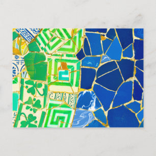 Grönt Mosaic Parc Guell Tiles i Barcelona Spanien Vykort