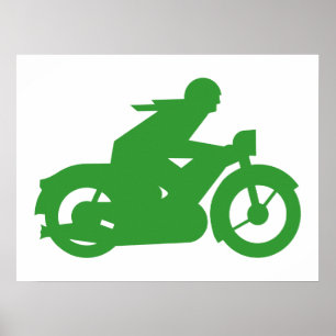Grönt motorcyklistskylt poster
