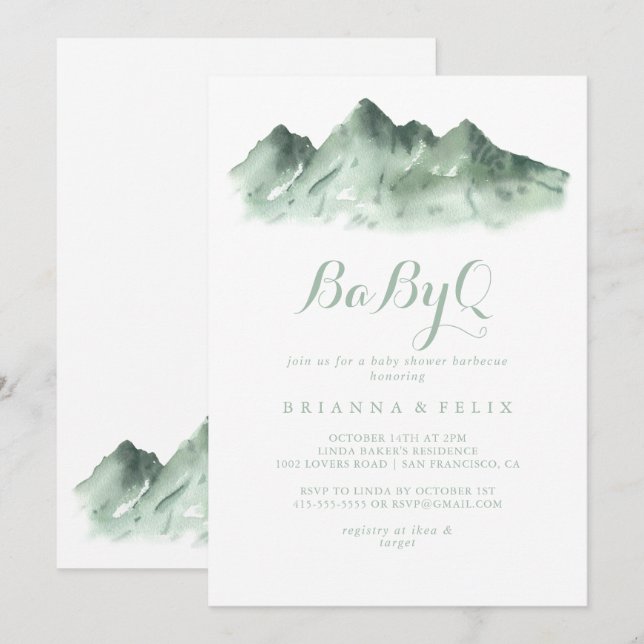 Grönt Mountain Land BabyQ Baby Shower Barbecue Inbjudningar (Fram/baksida)