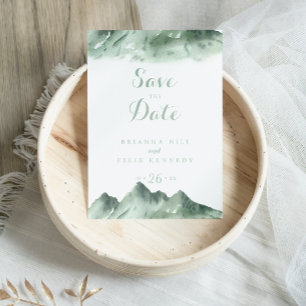Grönt Mountain Land Calligraphy Save the Date Vykort