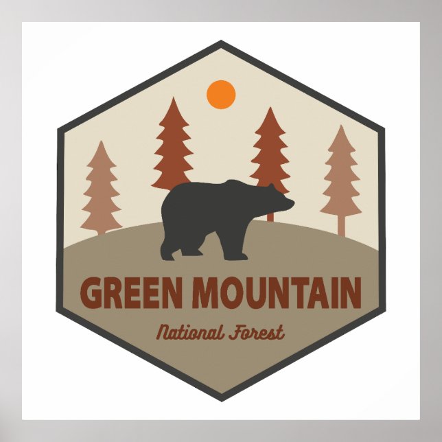 Grönt Mountain National Forest Bear Poster (Framsidan)