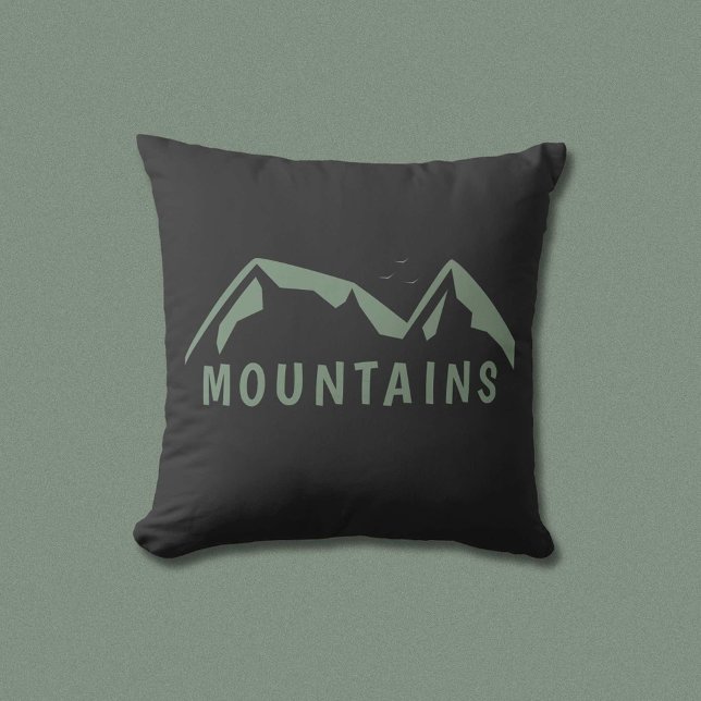Grönt Mountains Black Dekorativ kudde (Green Mountains Black Throw Pillow)