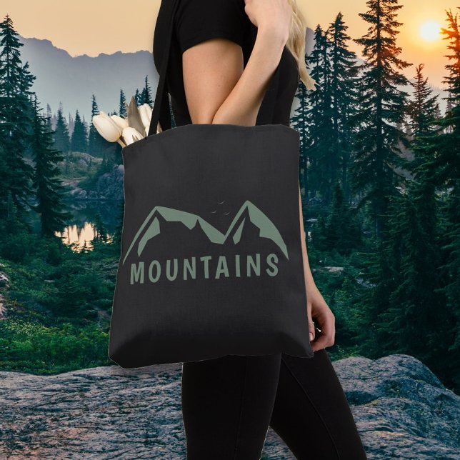 Grönt Mountains Black Tote Bag Tygkasse (Green Mountains Black Tote Bag)