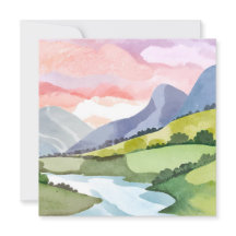 Grönt Mountainside Sunrise | Vattenfärgskort