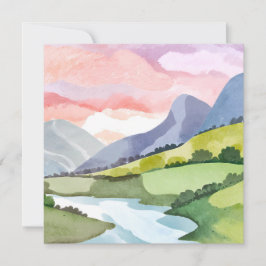 Grönt Mountainside Sunrise | Vattenfärgskort
