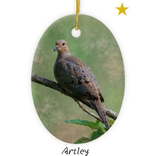Grönt Mourve Dove Bird Painting Årlig jul Julgransprydnad Keramik
