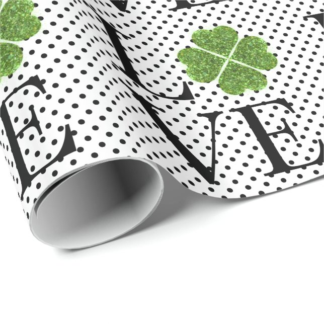 Grönt mousserandeShamrock Polka dots Presentpapper (Rullad Hörn)