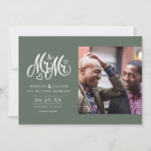 Grönt Mr & Mr. Script - Spara datumet med foto